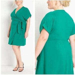 Eloquii NWT Green Wrap Dress Short Sleeve V-Neck Tie Waist Plus Size 20